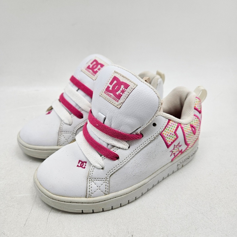 DC Shoes Court Graffik SE Kids 3K White Pink Polka Dot Skate Sneakers 301131